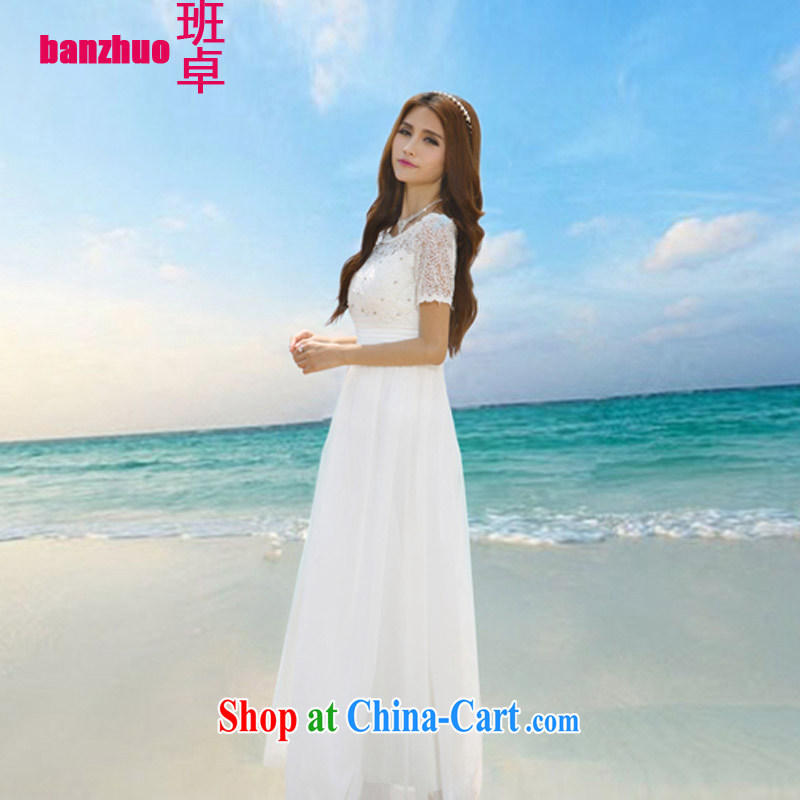 Class Cheuk-yan Korea Maldives beach dress wedding nails Pearl wood drill dress long dress white XL, Cheuk-yan (banzhuo), shopping on the Internet