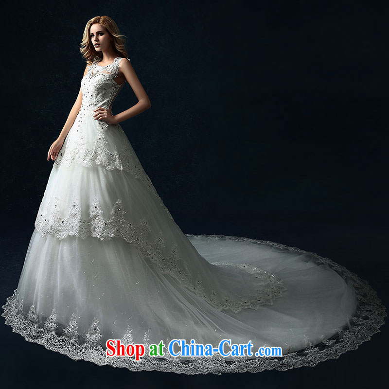 Jubilee 1000 bride 2015 spring and summer new dual-shoulder wedding dresses bride Korean-style terrace back lace the tail long white XL, 1000 Jubilee bride, shopping on the Internet