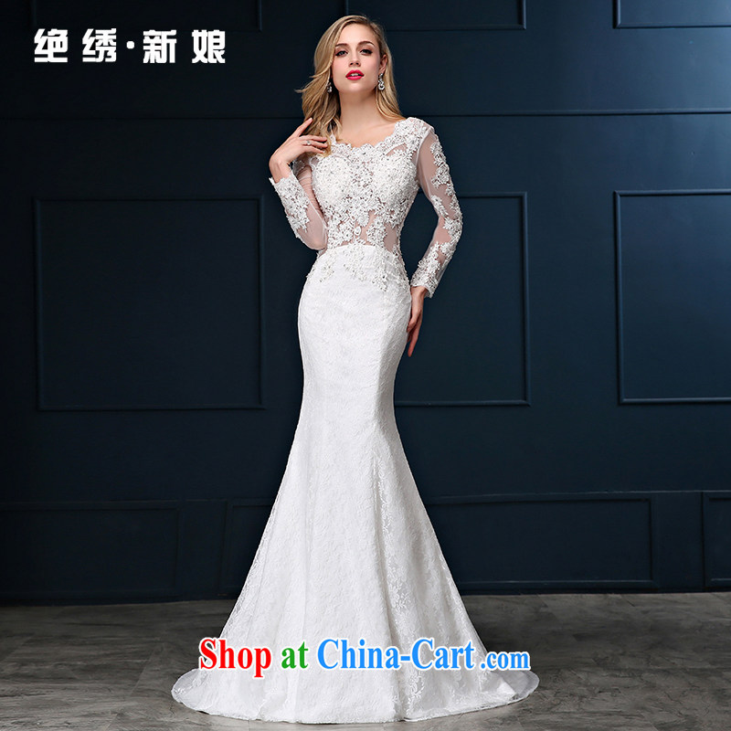 Summer 2015 new Korean lace package shoulder larger graphics thin beauty crowsfoot marriages tie tail wedding dresses white M code 2-foot waist Suzhou shipping