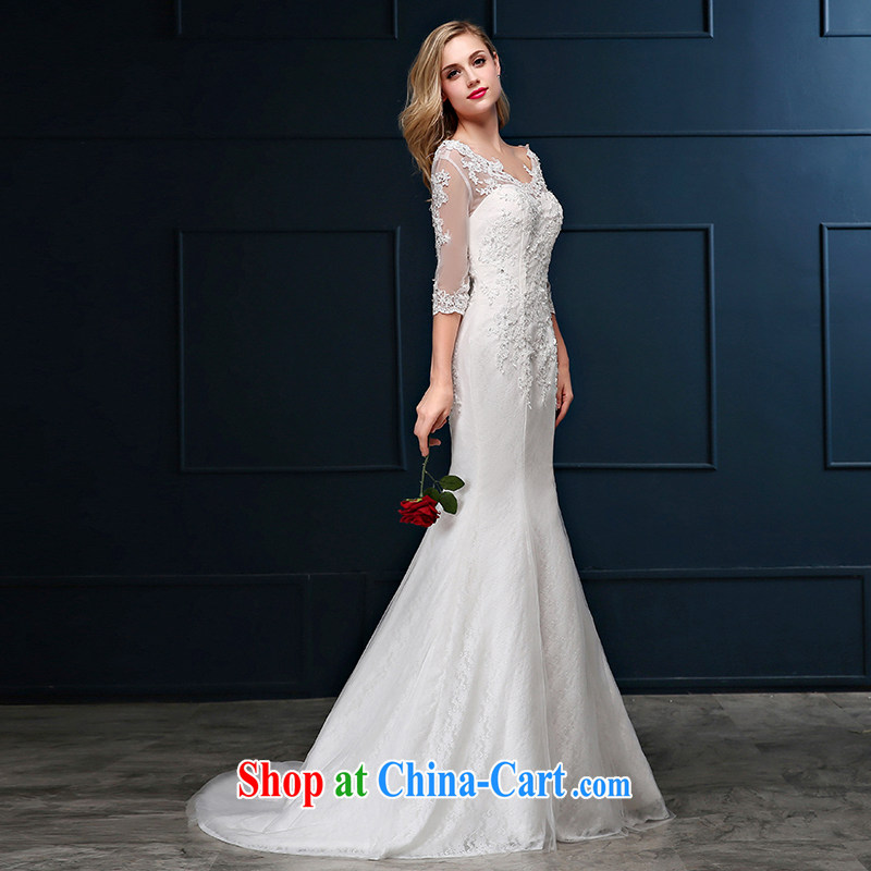 Summer 2015 new Korean lace package shoulder the code cultivating crowsfoot marriages cuff in small-tail wedding dresses white S code 1 feet 9 waist Suzhou shipment, it is no embroidery bridal, shopping on the Internet