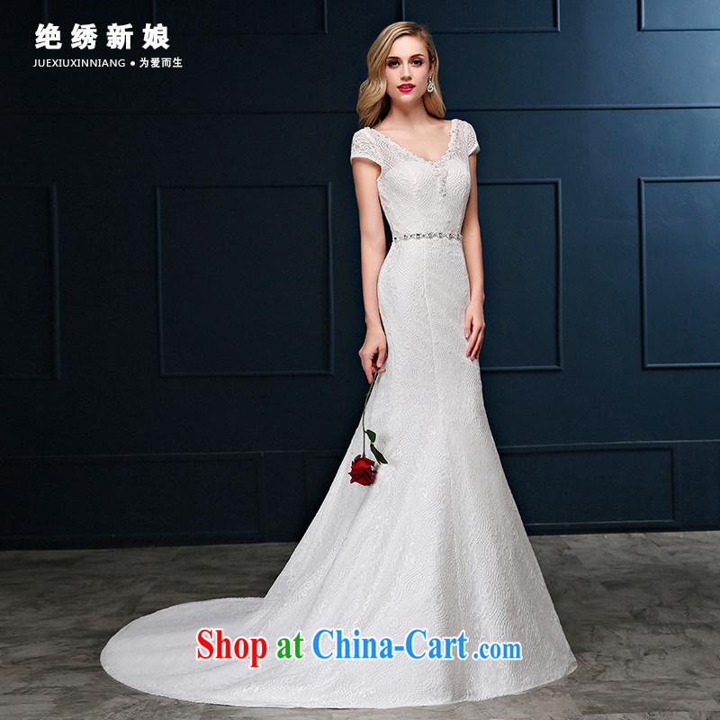 Summer 2015 new Korean-style double-shoulder the code graphics thin strap crowsfoot cultivating marriages cultivating tail wedding dresses white S code 1 feet 9 waist Suzhou shipping and it is absolutely not a bride, shopping on the Internet