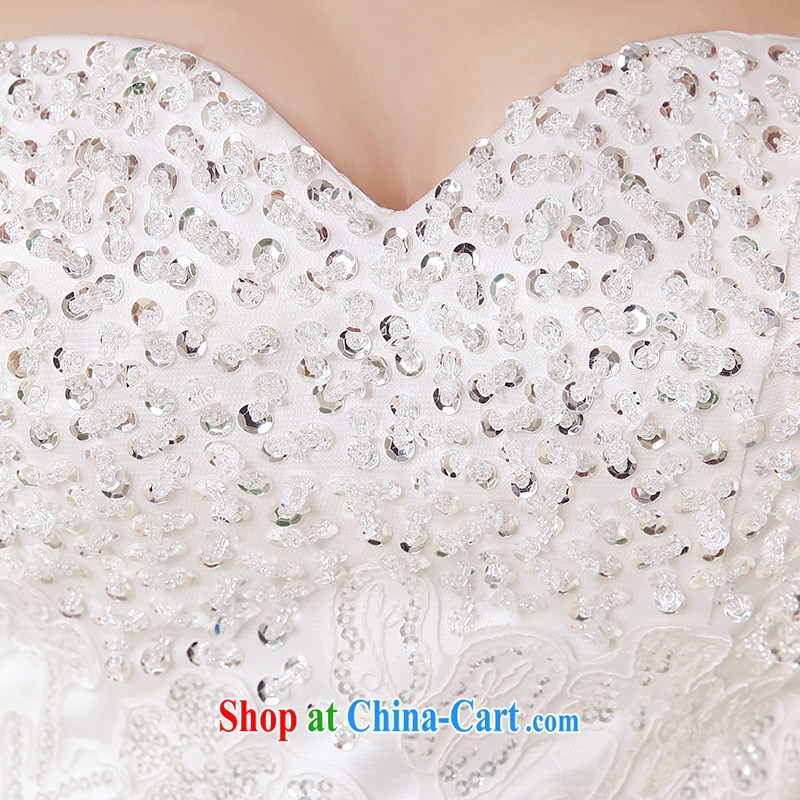 There is embroidery bridal wedding dresses 2015 New Luxury Water drilling Korean Princess Mary Magdalene chest Korean tie-wedding white XXXL 2 feet 4 waist Suzhou shipping and it is absolutely not a bride, shopping on the Internet