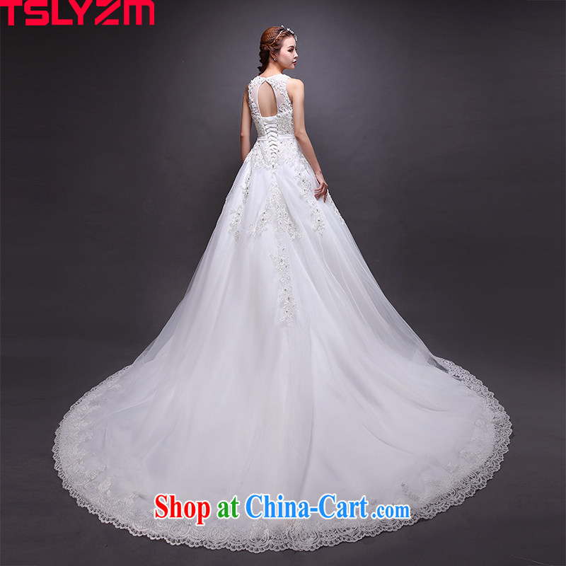 2015 Tslyzm double-shoulder-tail with wedding new summer round-collar double-shoulder fluoroscopy lace flowers bowtie Korean skirt tails, XXL