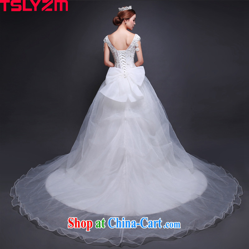 Tslyzm bridal double-shoulder-tail wedding dresses new 2015 summer Korean lace the bowtie V fluoroscopy for a field package shoulder water drill skirt white XXL, Tslyzm, online shopping