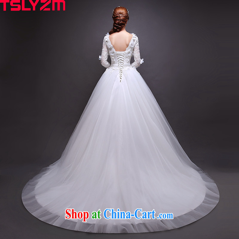 Tslyzm bride-tail wedding dresses Summer, Autumn 2015 new long-sleeved package shoulder-neck flower fairies graphics thin wedding dresses and tail section, XXL Tslyzm, shopping on the Internet