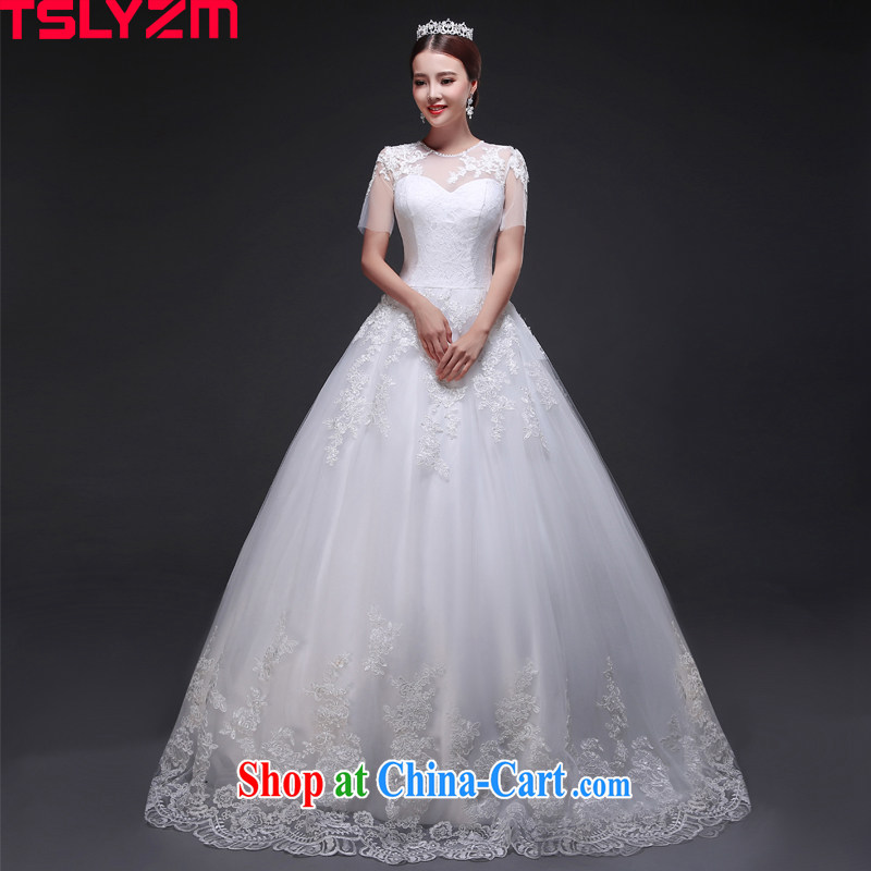 Tslyzm Korean large tail wedding dresses 2015 spring and summer new marriages luxury and high-end luxury short-sleeved package shoulder fluoroscopy skirt white with XXL
