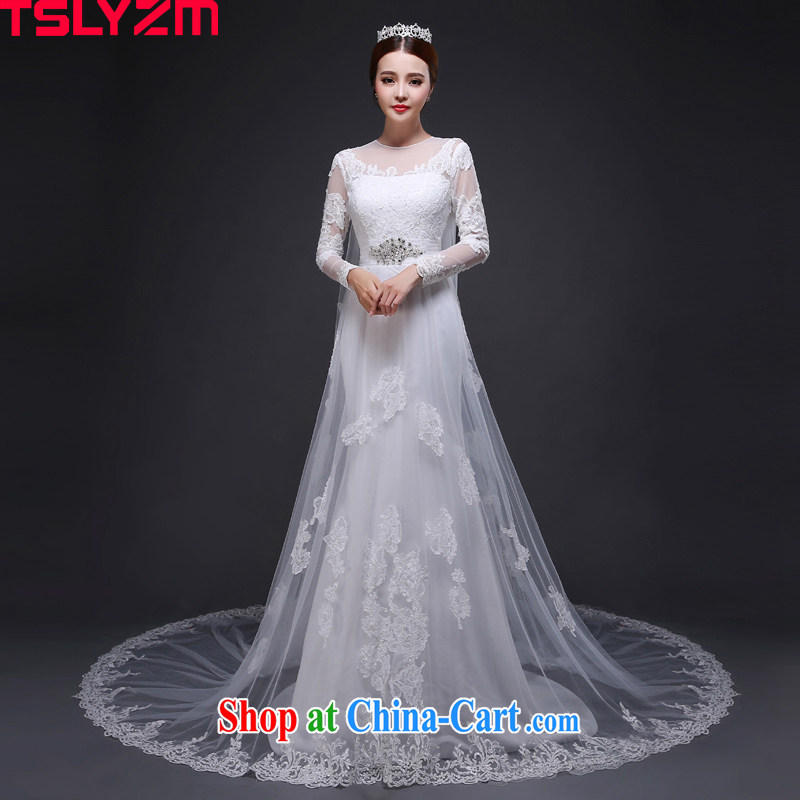 Tslyzm bridal lace crowsfoot wedding-tail 2015 summer new, spend manually insert drill similar long-sleeved fluoro wedding dress white XXL