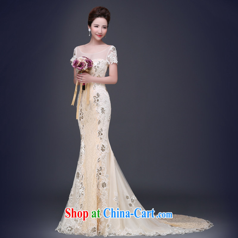 Jie MIA 2015 new stylish one shoulder-tail wedding dresses summer bride Mary Magdalene Beauty Chest graphics thin wedding summer champagne color XXL, Jake Mia, and shopping on the Internet