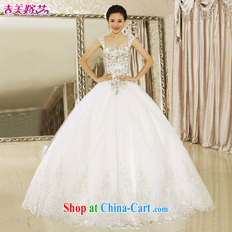 Jimmy married arts wedding dresses 2015 new Korean shoulders with shaggy dress with parquet drilling 7643 bridal wedding white L, Jimmy married arts, shopping on the Internet