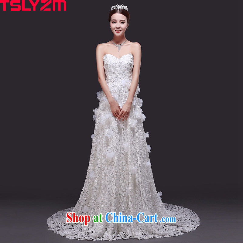 Mary Magdalene Tslyzm chest wedding dresses small tail cream and white summer 2015 New floral Openwork lace graphics thin bridal wedding dress white XXL