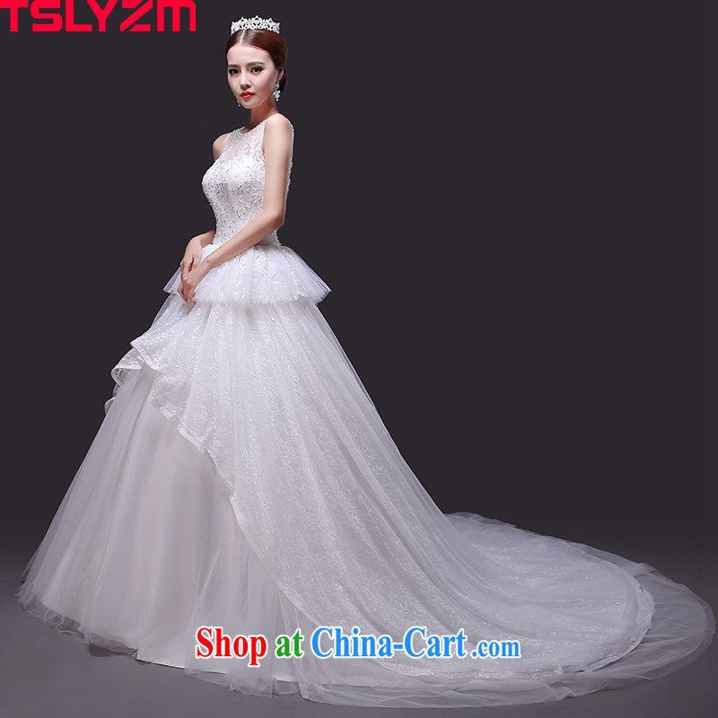 Tslyzm shoulders tail wedding 2015 new summer Korean white beauty wedding dresses bridal fluoroscopy round-collar lace wedding dress and tail, XXL, Tslyzm, shopping on the Internet