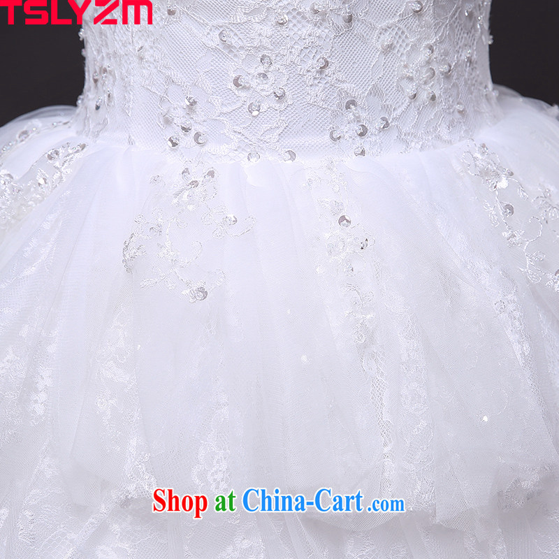 Tslyzm shoulders tail wedding 2015 new summer Korean white beauty wedding dresses bridal fluoroscopy round-collar lace wedding dress and tail, XXL, Tslyzm, shopping on the Internet