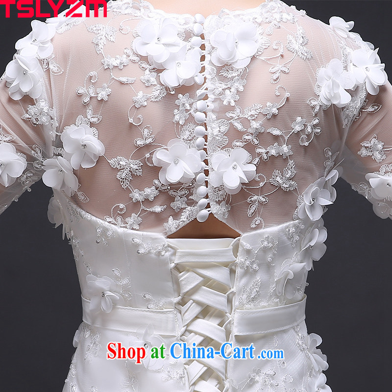 Tslyzm crowsfoot wedding dresses small drag and drop the new 2015 flower fairies round-collar long-sleeved Korean Beauty graphics thin Princess dress with XXL paragraph, Tslyzm, shopping on the Internet
