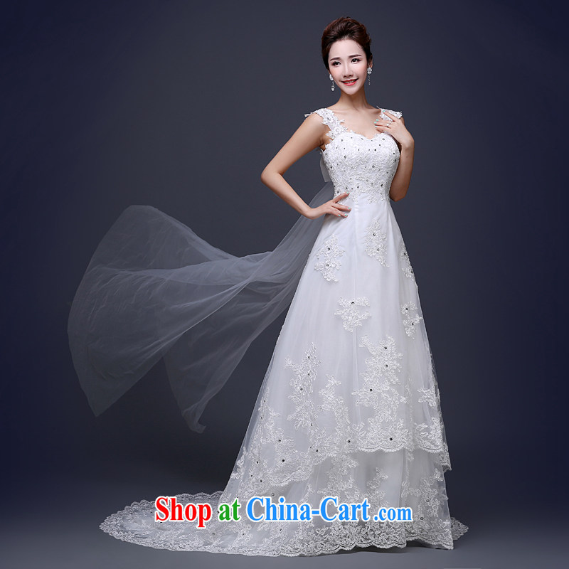 Jie MIA white shoulders sleeveless wedding dresses-tail 2015 new summer lace Korean-style euro-bride-tail wedding white XXL, Jake Mia, shopping on the Internet