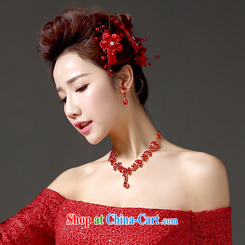 (Quakers, 2015 bridal wedding dresses accessories bridal head-dress necklace earrings 3-Piece Korean water drilling red bridal jewelry necklaces, earrings, Yi (LANYI), shopping on the Internet