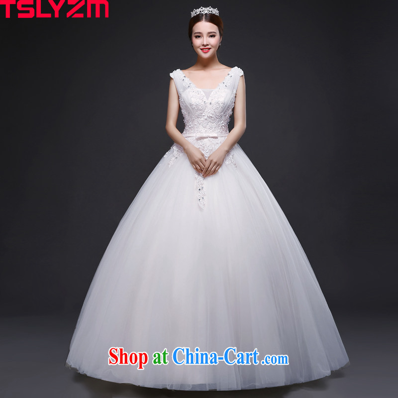 Tslyzm 2015 summer double-shoulder wedding dresses with straps new marriages V collar lace bow tie graphics thin wood drill white XXL