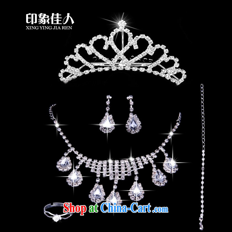 Leigh impression marriages water diamond necklace Crown Korean-style 3-piece set with new wedding dresses and jewelry, impressive lady, shopping on the Internet