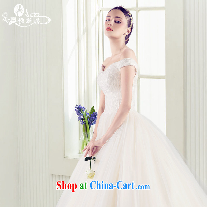 Code hang bridal new Korean lace V for simple girl wedding champagne color the tail field shoulder custom wedding high-end marriage private dress champagne color XL, and Hang Seng bride, shopping on the Internet