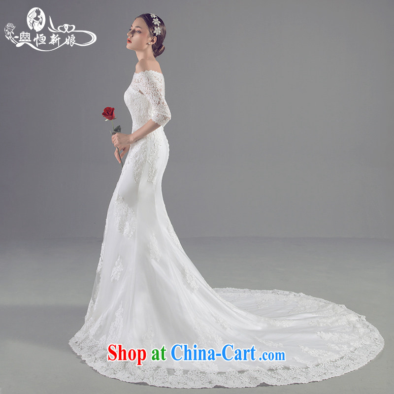 Code Hang Seng bride high-end custom 2015 new Korean crowsfoot wedding lace cuff in small-tail field shoulder wedding upscale custom crowsfoot wedding white XL that Bethlehem bride, shopping on the Internet