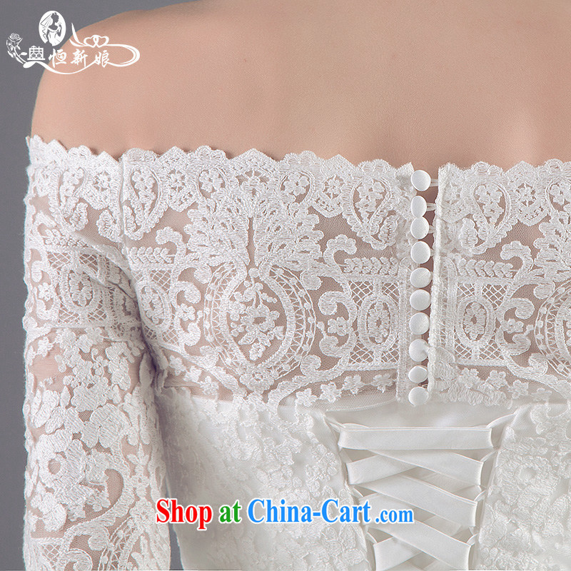 Code Hang Seng bride high-end custom 2015 new Korean crowsfoot wedding lace cuff in small-tail field shoulder wedding upscale custom crowsfoot wedding white XL that Bethlehem bride, shopping on the Internet