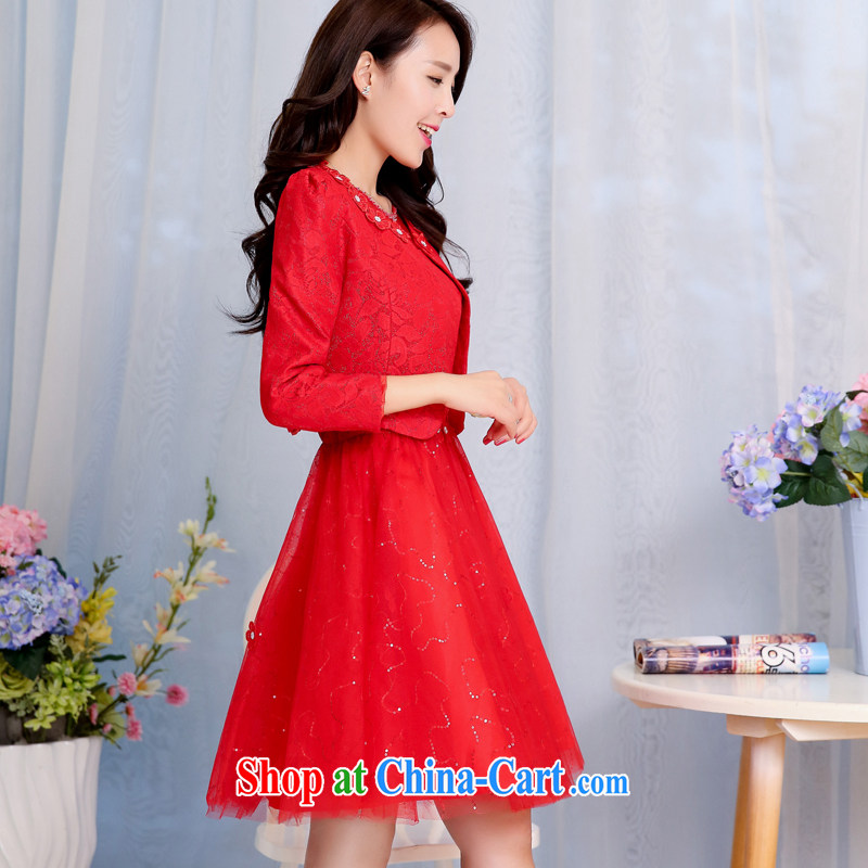 OVBE Korean version 2015 spring loaded new beauty video thin elegant dress skirt set style lace evening dress wedding two-piece female Red XXXL, OVBE, shopping on the Internet