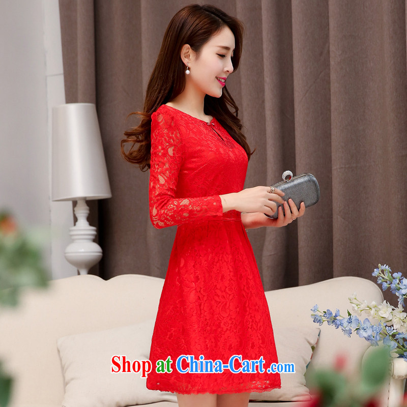 OVBE Korean version 2015 spring loaded new beauty video thin solid-colored long-sleeved wedding dresses style, for the waist lace dress female Red XXL, OVBE, shopping on the Internet