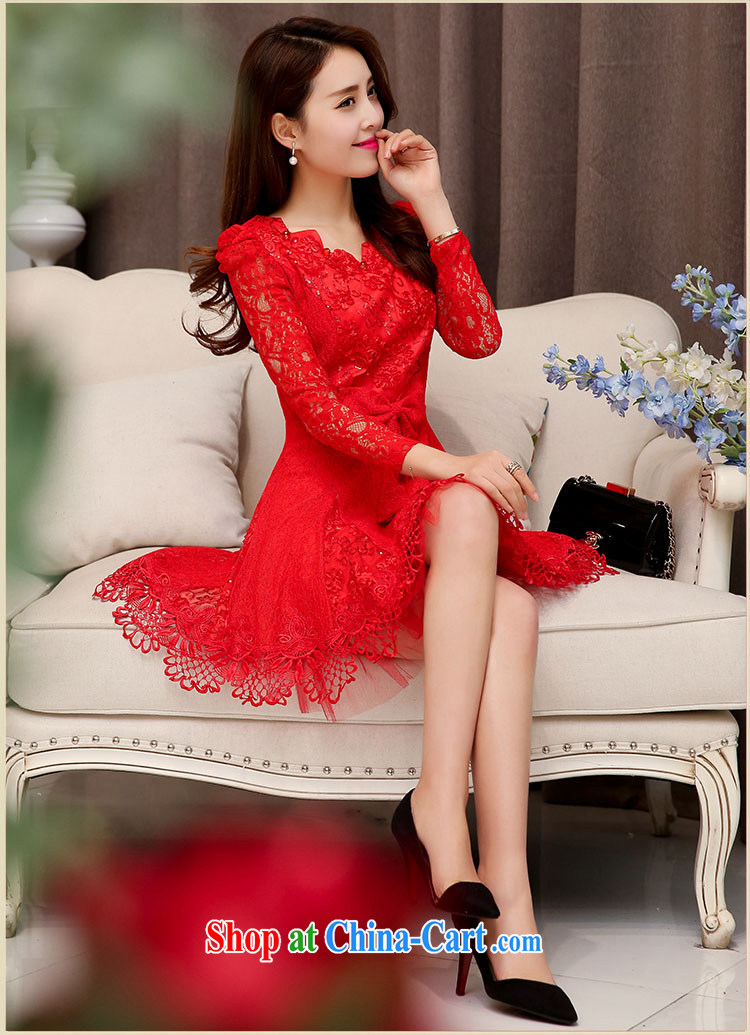 OVBE Korean version 2015 spring loaded new beauty video thin elegant evening dress wedding style ripple for long-sleeved lace dresses female Red XL pictures, price, brand platters! Elections are good character, the national distribution, so why buy now enjoy more preferential! Health