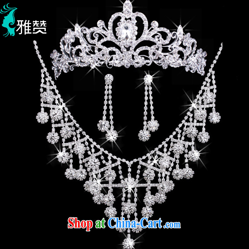 And Jacob his Korean bridal jewelry Crown earrings necklace 3-piece water drilling marriage yarn jewelry shadow floor head dresses accessories accessories silver, Zambia (YAZAN), shopping on the Internet