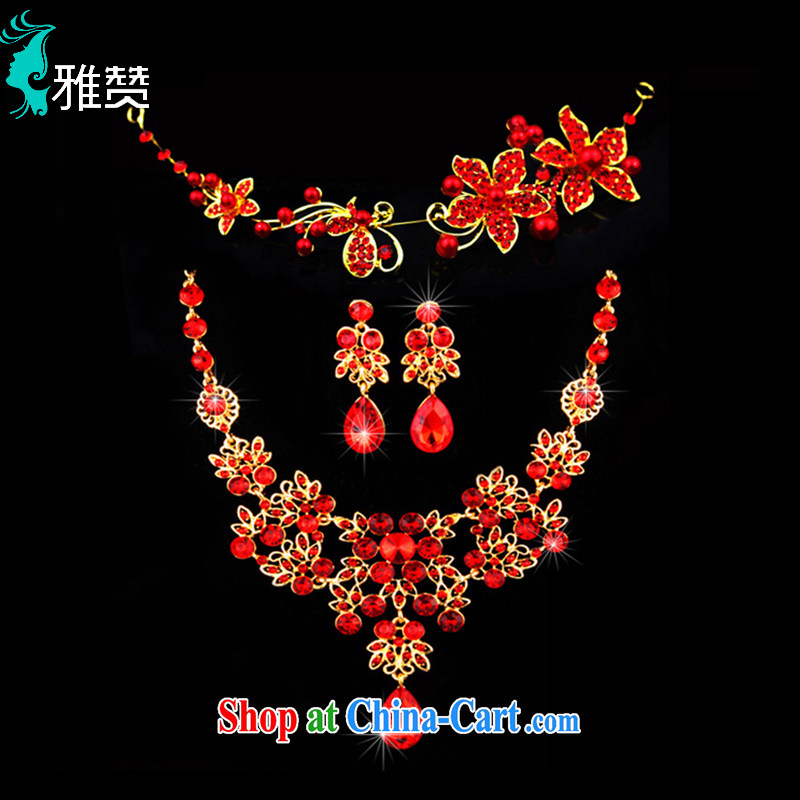 And Jacob his bride's head-dress Crown jewelry 3-Piece red Korean marriage wedding dresses dresses accessories hair accessories necklaces earrings red, Zambia (YAZAN), shopping on the Internet