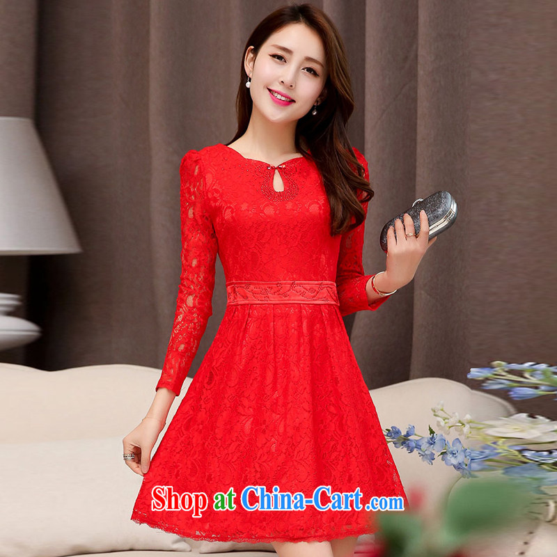 To Spring and Autumn 2015 new stylish beauty graphics thin fine lace dress lace flowers dress wedding red XXL to Jordan (Xiangzuo), and, on-line shopping