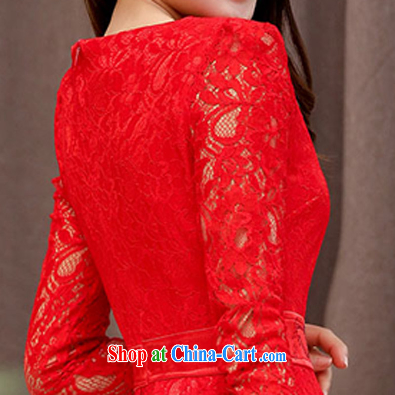 To Spring and Autumn 2015 new stylish beauty graphics thin fine lace dress lace flowers dress wedding red XXL to Jordan (Xiangzuo), and, on-line shopping