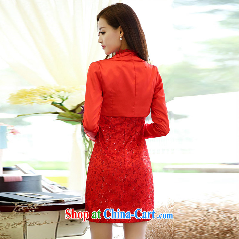 The Jordan 2015 ladies spring new Korean Beauty graphics thin retro dress small jacket dresses wedding package two-piece red L to Jordan (Xiangzuo), shopping on the Internet