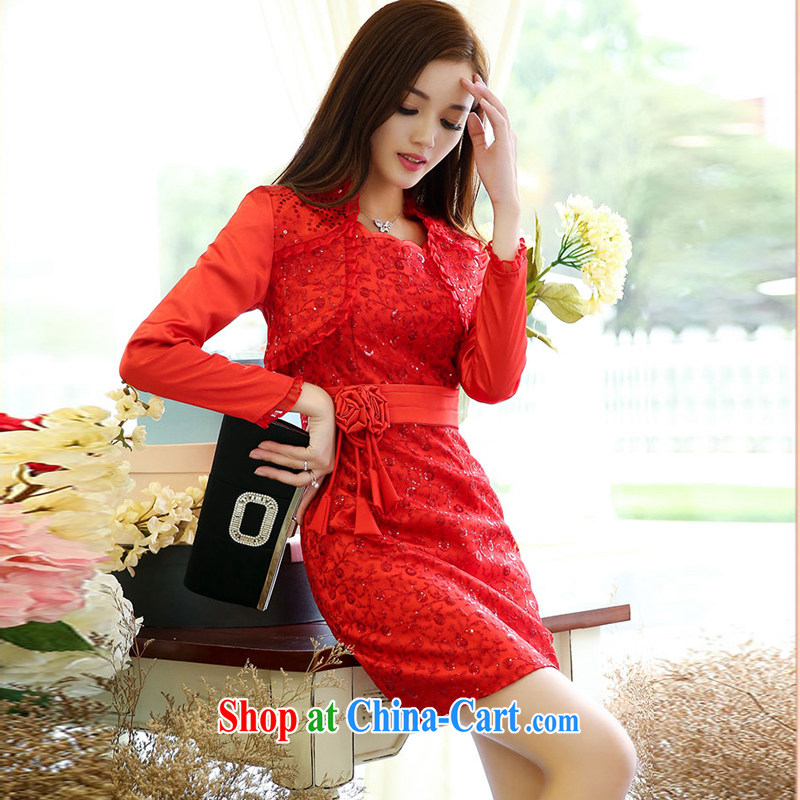 The Jordan 2015 ladies spring new Korean Beauty graphics thin retro dress small jacket dresses wedding package two-piece red L to Jordan (Xiangzuo), shopping on the Internet