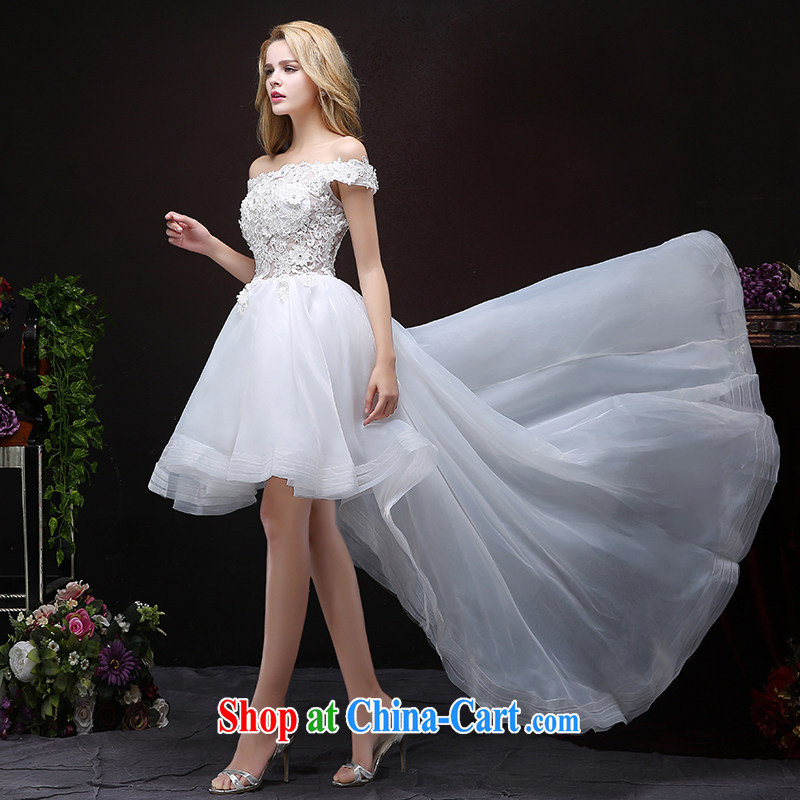 Honey, bride wedding dresses 2015 new front short, long-tail a Field shoulder collar Korean version graphics thin large, wedding lace Princess home yarn white XXL, honey, bride, shopping on the Internet