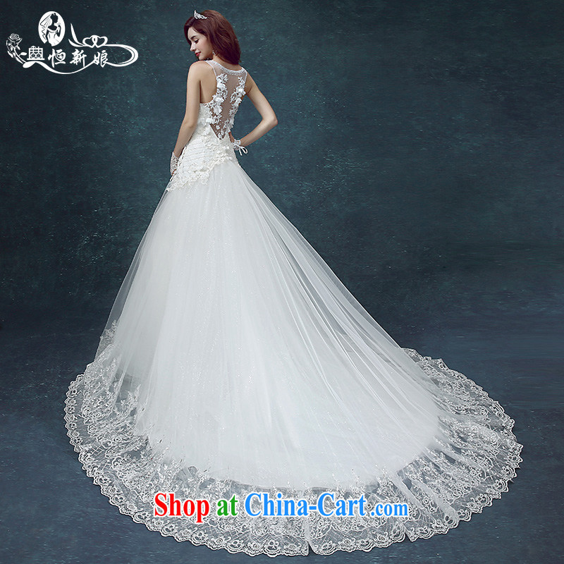 Code Hang Seng bridal 2015 summer Korean-style wedding dresses shoulders side tied with the tail wedding lace larger graphics Thin women sense V fluoroscopy Side strap white XXXL that Hang Seng bride, shopping on the Internet