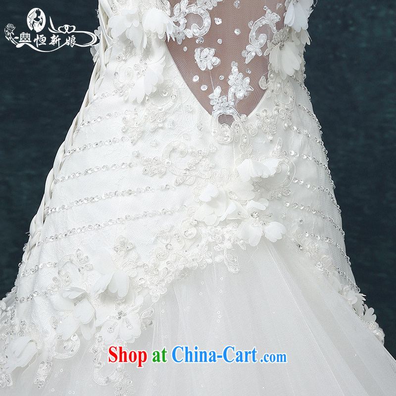 Code Hang Seng bridal 2015 summer Korean-style wedding dresses shoulders side tied with the tail wedding lace larger graphics Thin women sense V fluoroscopy Side strap white XXXL that Hang Seng bride, shopping on the Internet