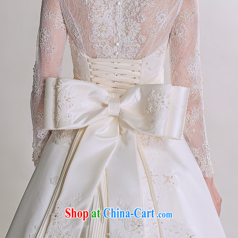 A yarn 2015 new autumn retro lace high collar long-sleeved luxury long-tail cultivating advanced custom wedding 401501263 white XXL code 30 days pre-sale, a yarn, shopping on the Internet