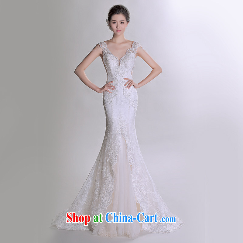 A yarn 2015 new lace shoulders V Wipe for chest sexy beauty crowsfoot luxury advanced custom wedding 401501210 white XXL code 30 days pre-sale