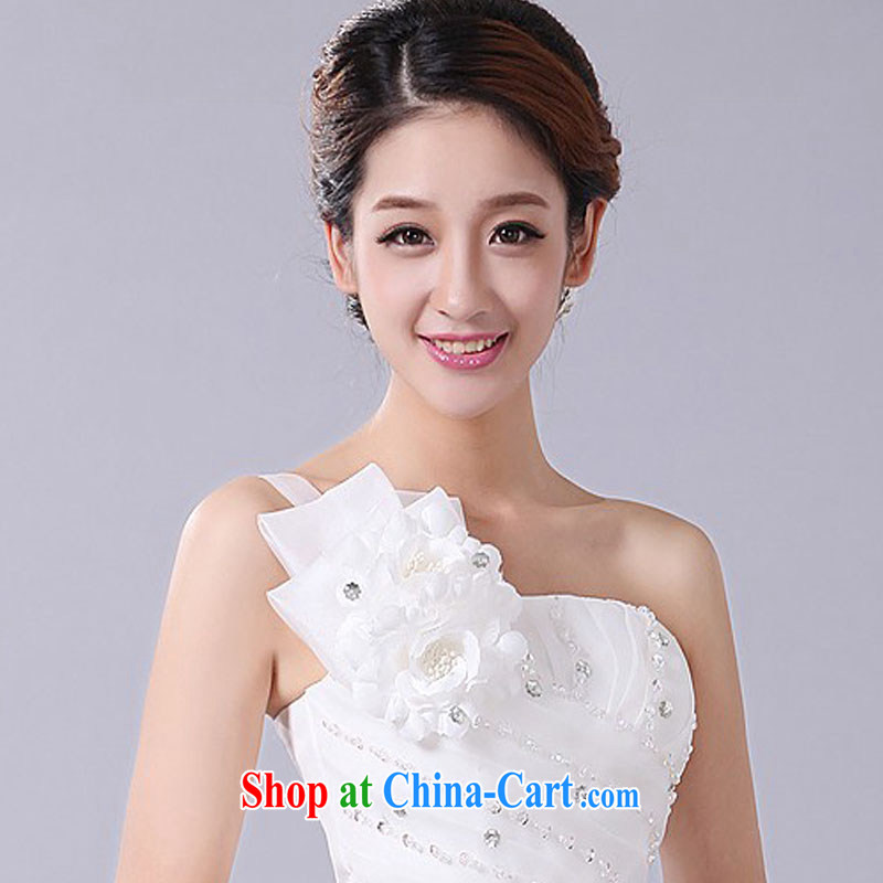 Autumn 2015 new wedding dresses Korean sweet Princess single shoulder strap with flowers with strap wedding white XXL