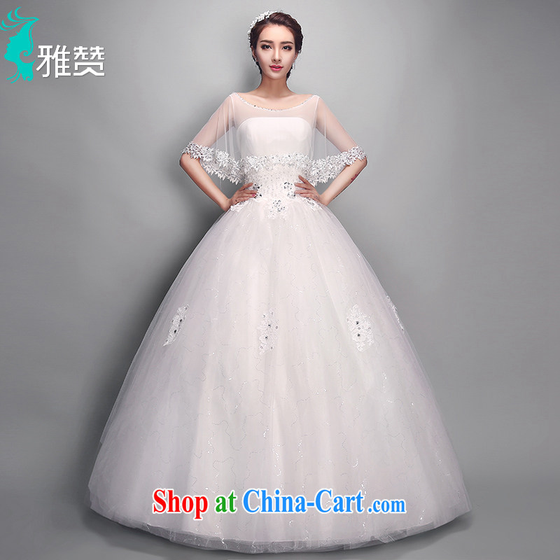 And Jacob his bride's wedding 2015 new summer fluoroscopy with a shoulder collar shawl water drilling lace graphics thin Korean version with shaggy skirts white XXL