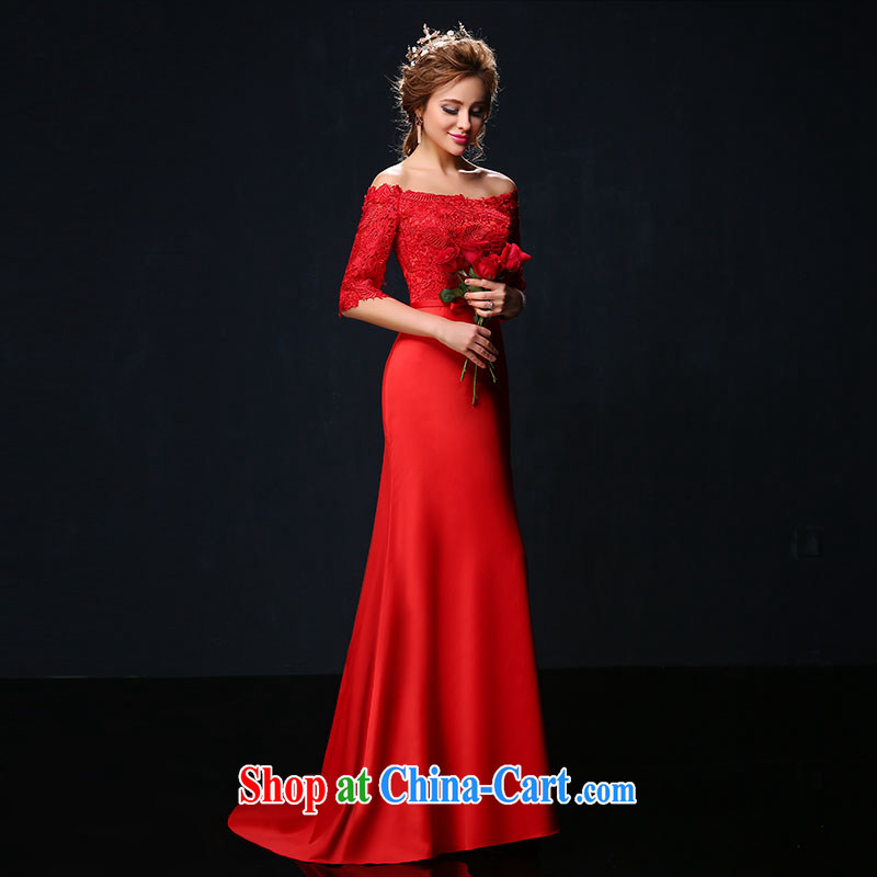 2015 spring and summer New Field in shoulder cuff red long banquet dress graphics thin marriages served toast red tailored