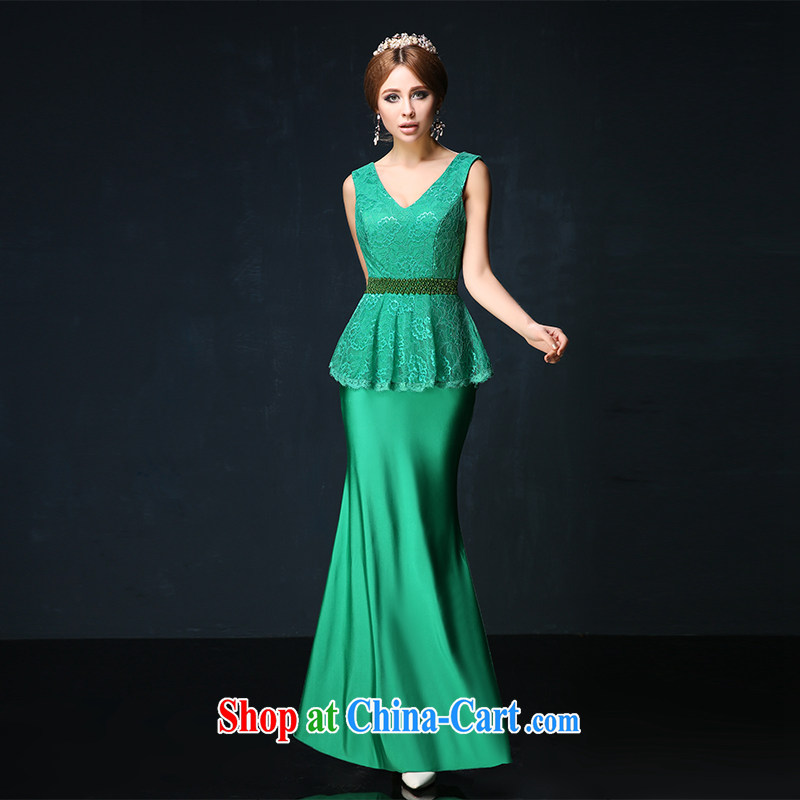 Bridal toast service 2015 spring and summer new dual-shoulder V for cultivating dress long crowsfoot theatrical service green custom