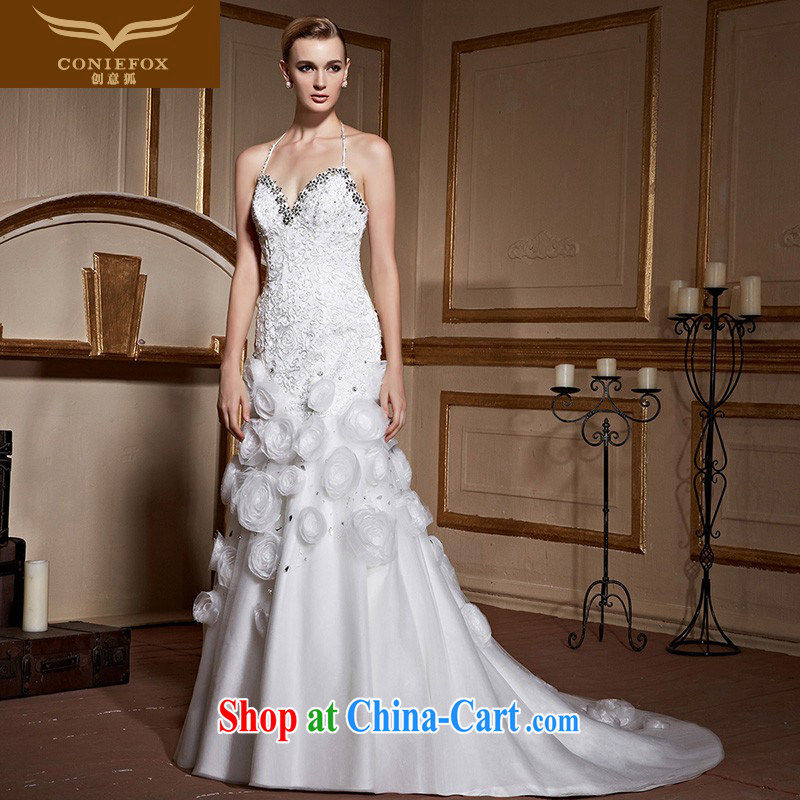 Creative Fox white straps long wedding dresses stylish tail marriages wedding sweet flowers graphics thin wedding high-end custom 99,033 white tailored