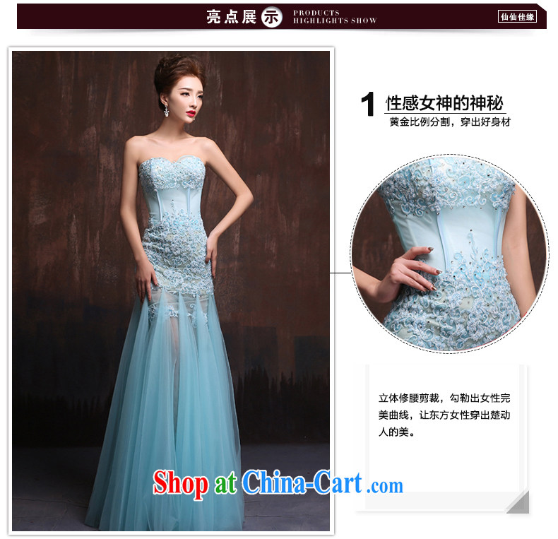 Evening Dress 2015 spring and summer new Korean lace bare chest marriages crowsfoot toast service banquet long gown Ice Blue. size pictures, price, brand platters! Elections are good character, the national distribution, so why buy now enjoy more preferential! Health