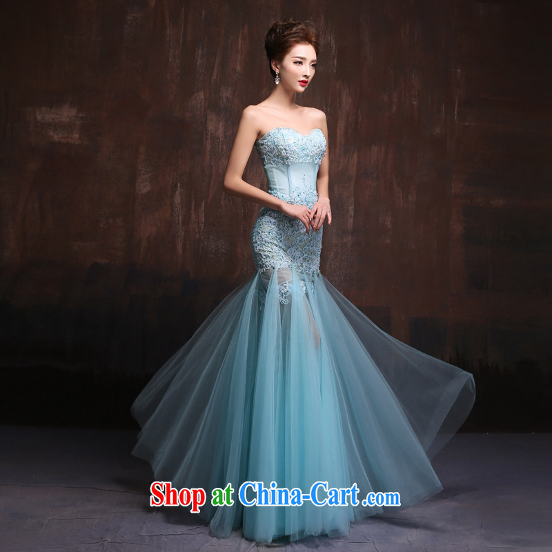 Evening Dress 2015 spring and summer new Korean lace bare chest marriages crowsfoot toast service banquet long gown Ice Blue. Size, Sin Sin better edge, shopping on the Internet