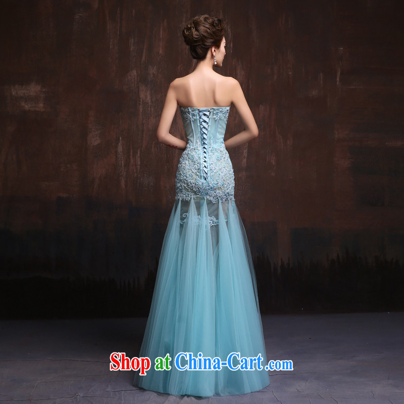 Evening Dress 2015 spring and summer new Korean lace bare chest marriages crowsfoot toast service banquet long gown Ice Blue. Size, Sin Sin better edge, shopping on the Internet