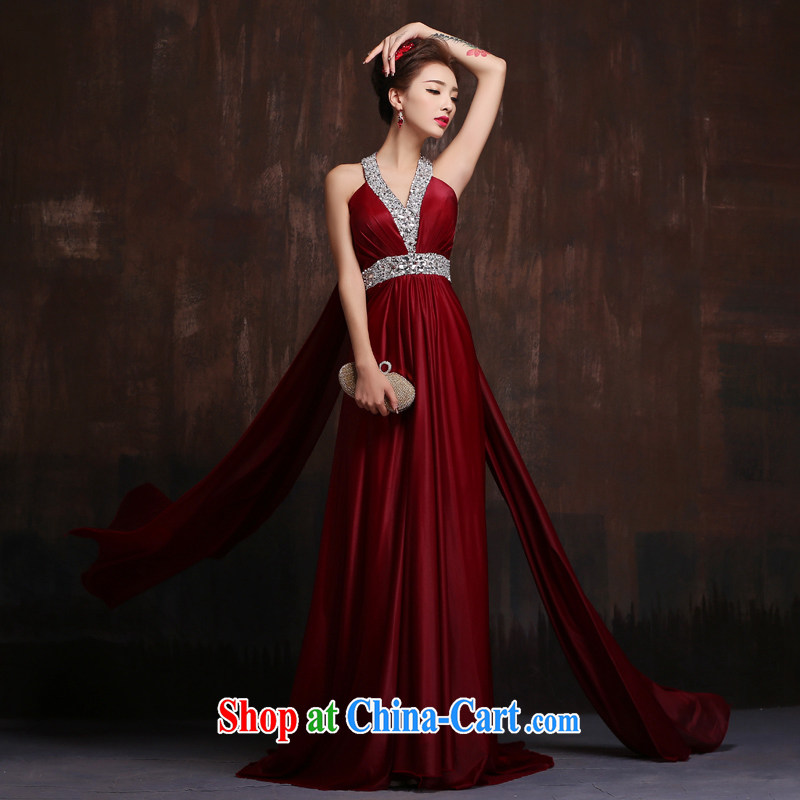2015 new stylish long, deep red V bridal toast serving moderator performance service beauty banquet dress wine red L, Sin Sin better edge, shopping on the Internet