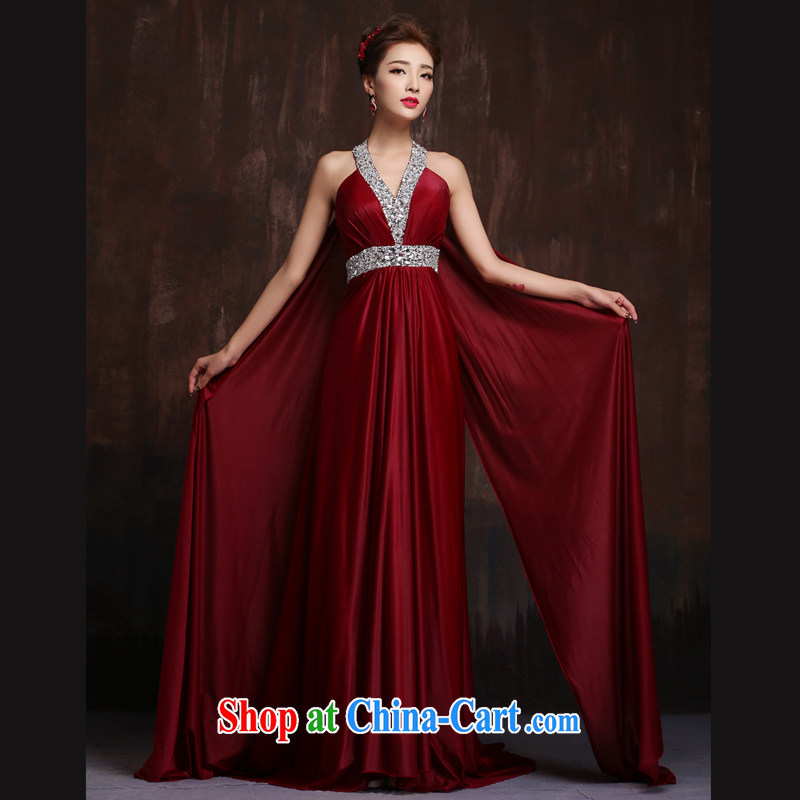 2015 new stylish long, deep red V bridal toast serving moderator performance service beauty banquet dress wine red L, Sin Sin better edge, shopping on the Internet