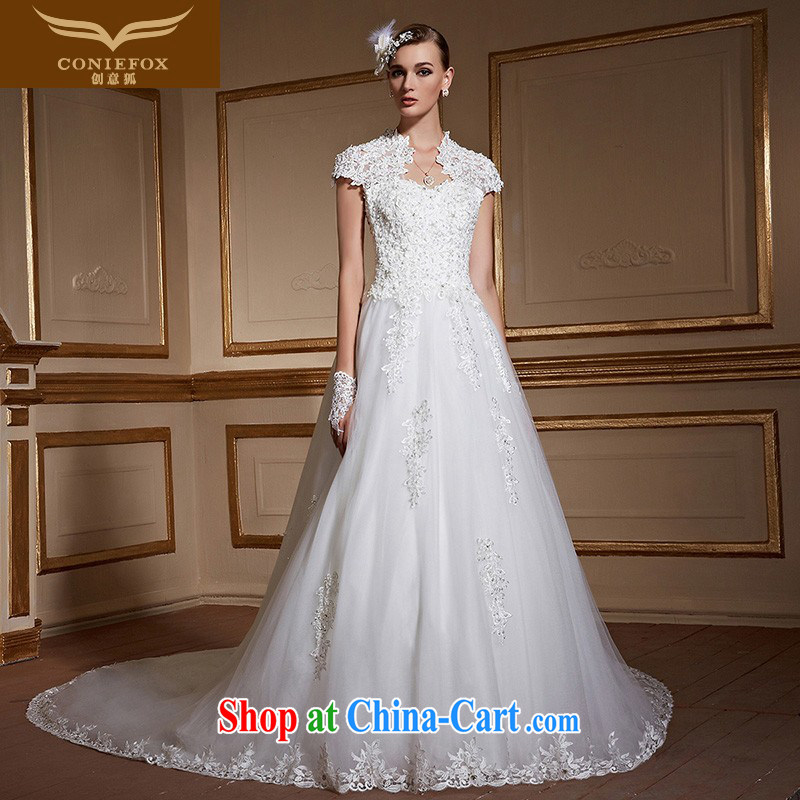 Creative Fox 2015 new autumn fashion lace shoulders tail wedding dresses tailored beauty larger marriages wedding 99,060 white tailored