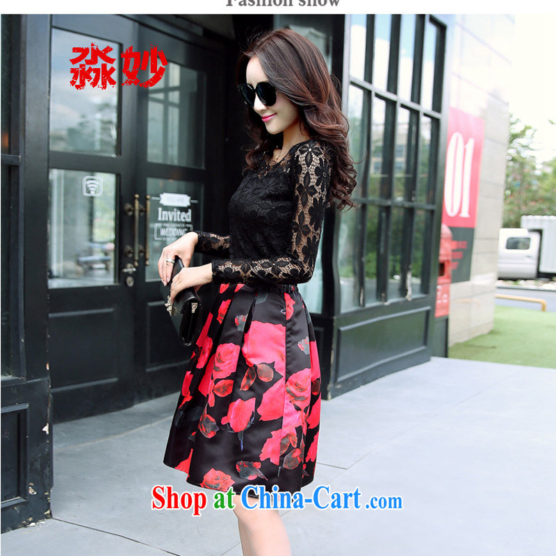 with wonderful retro stamp duty, as well as upper body skirt shaggy dress 2015 new large A Field skirt lace T-shirt kit B 6240 wave point skirt black T-shirt S, represented by Mya (MiaoMiao), online shopping